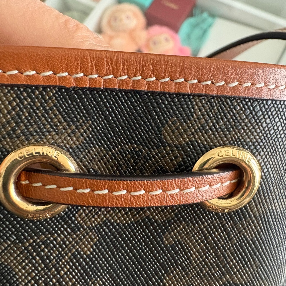 Celine Triomphe Canvas Calfskin Small Drawstring Bucket Bag - Picture 11 of 12